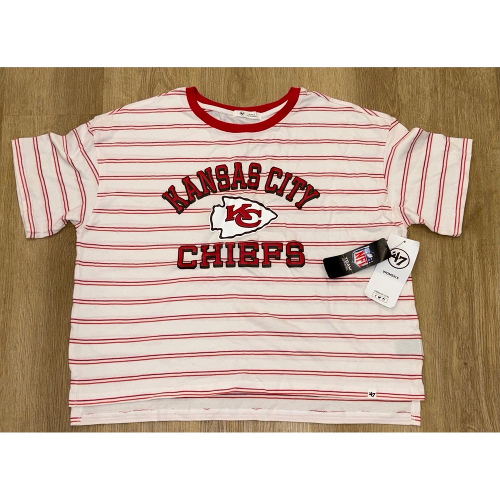 NWT Women's 47 Brand Kansas City Chiefs Striped Tee - Large -White/Red